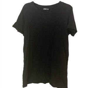 Audrey 3+1 Black Long Tee With Holes/Distressing